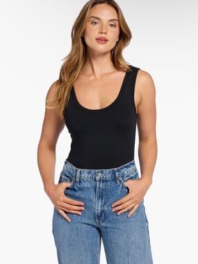 Nuuds Seamless Scoop Tank Bodysuit- Black- XXL